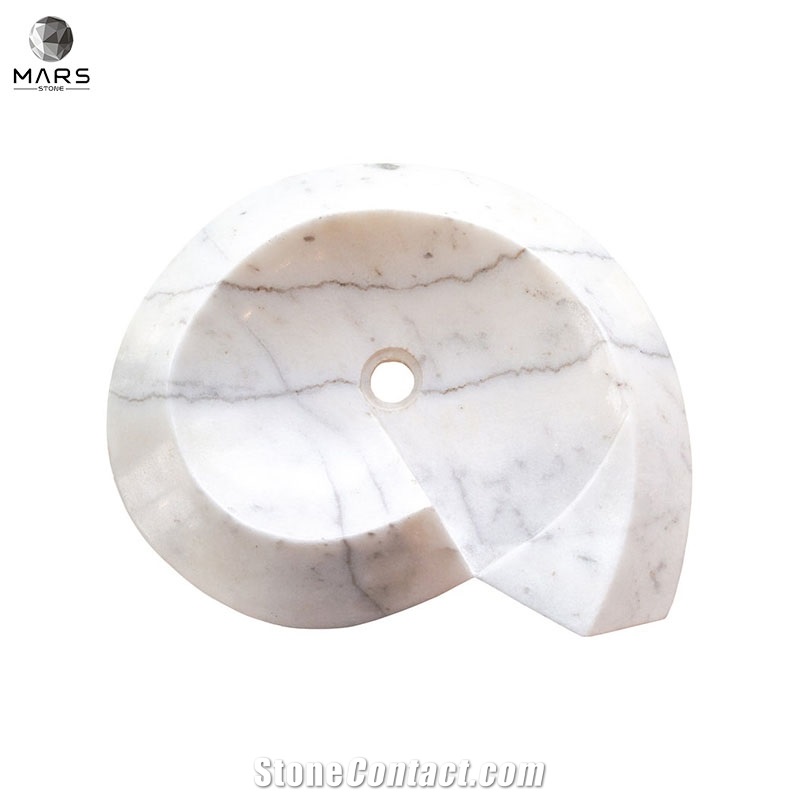 Beautiful White Marble Helix Shape Stone Sink Polished Basin