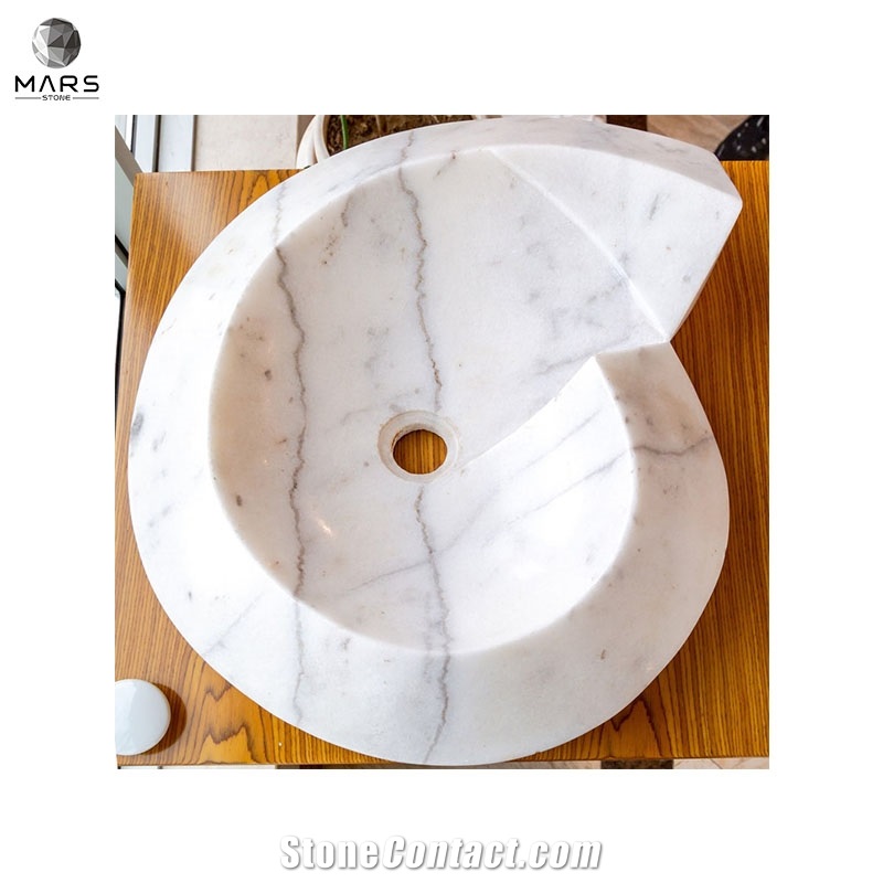 Beautiful White Marble Helix Shape Stone Sink Polished Basin