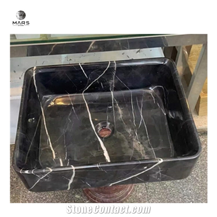 Black Marble Stone Sink Basin With Rectangular Shape