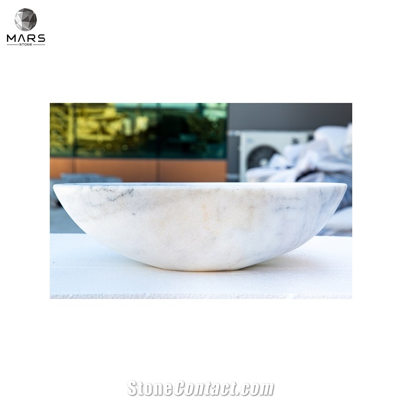 Carrara White Marble Stone Oval Vessel Sink
