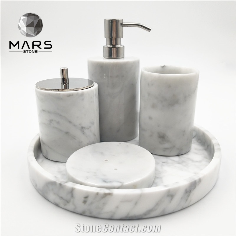 Carrara White Natural Marble Bathroom Accessory Complete Set