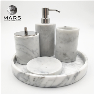 Carrara White Natural Marble Bathroom Accessory Complete Set