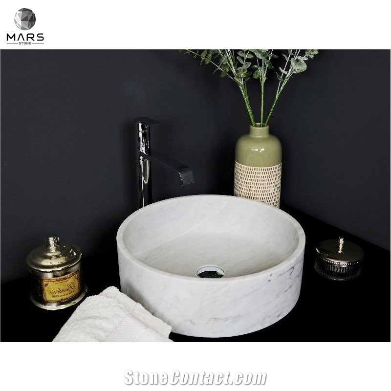Cheap Carrara Natural White Marble Round Washbasin