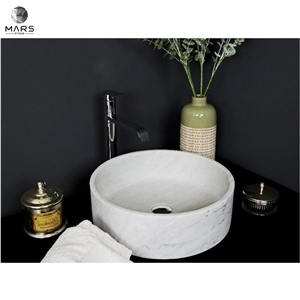 Cheap Carrara Natural White Marble Round Washbasin