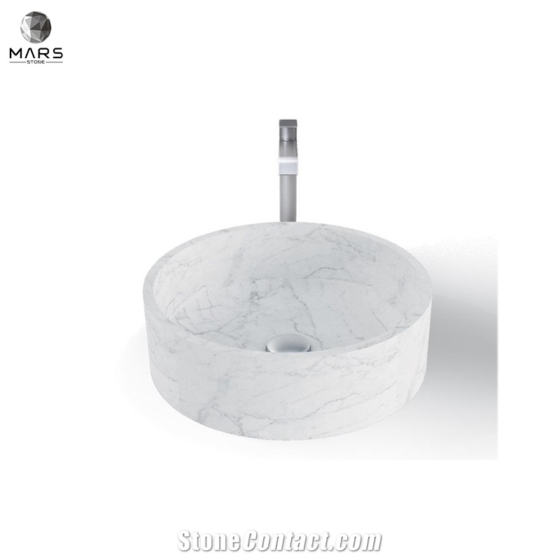 Cheap Carrara Natural White Marble Round Washbasin