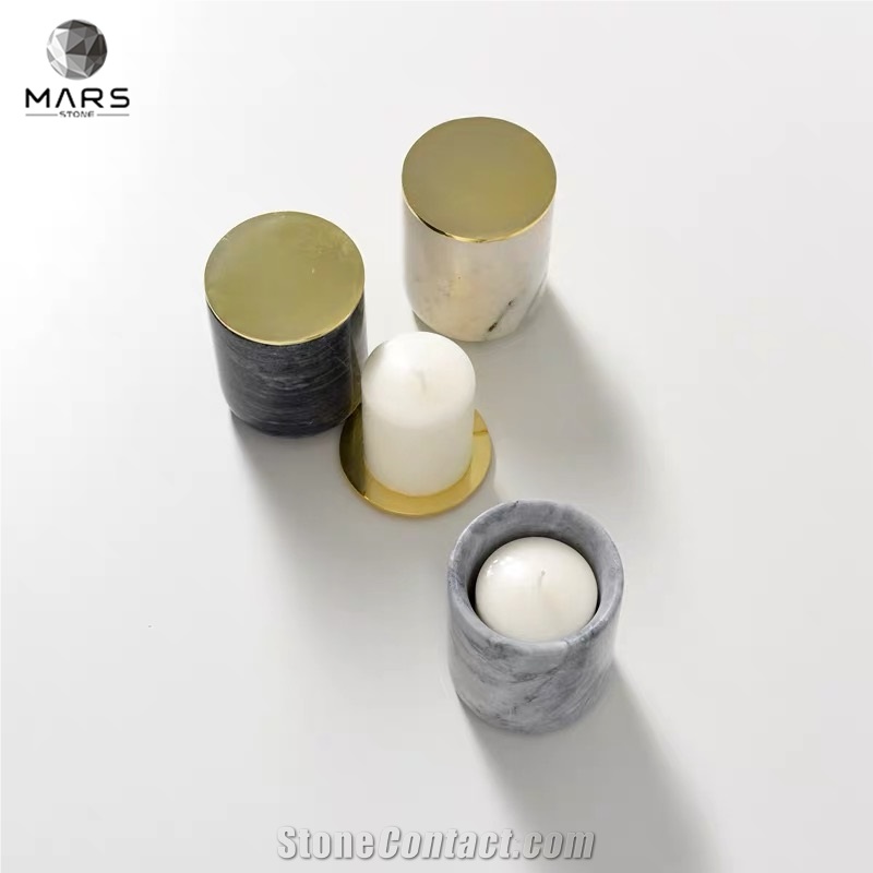 Custom White Marble Stone Candle Jar Holders Containers