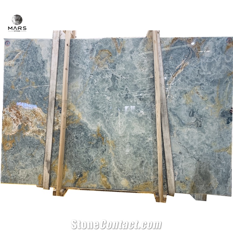 Customized Indoor Golden Blue Jade Onyx Non Slip Bathroom Tiles