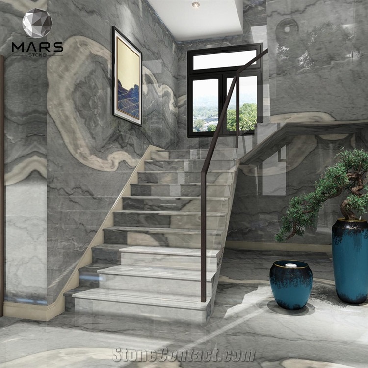 Decoration Bookmatch Veins Grey Natural Marble Stone Slabs