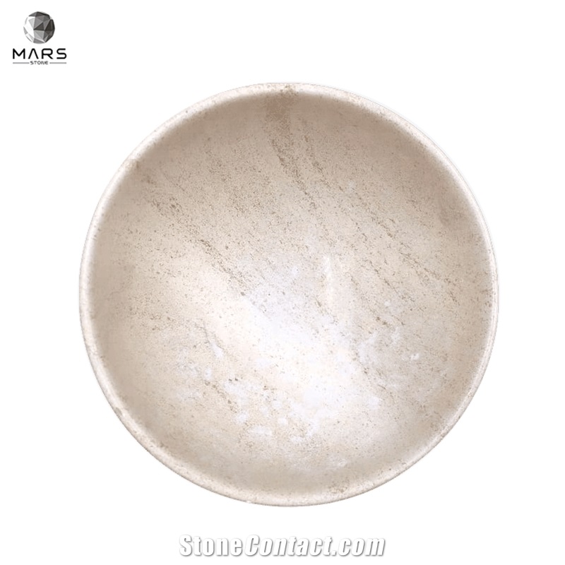 Durable Pet Dog Feeder Round Shape Beige Marble Bowl