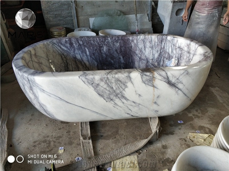 Exquisite Carving Carved Angle White Marble Bathtub