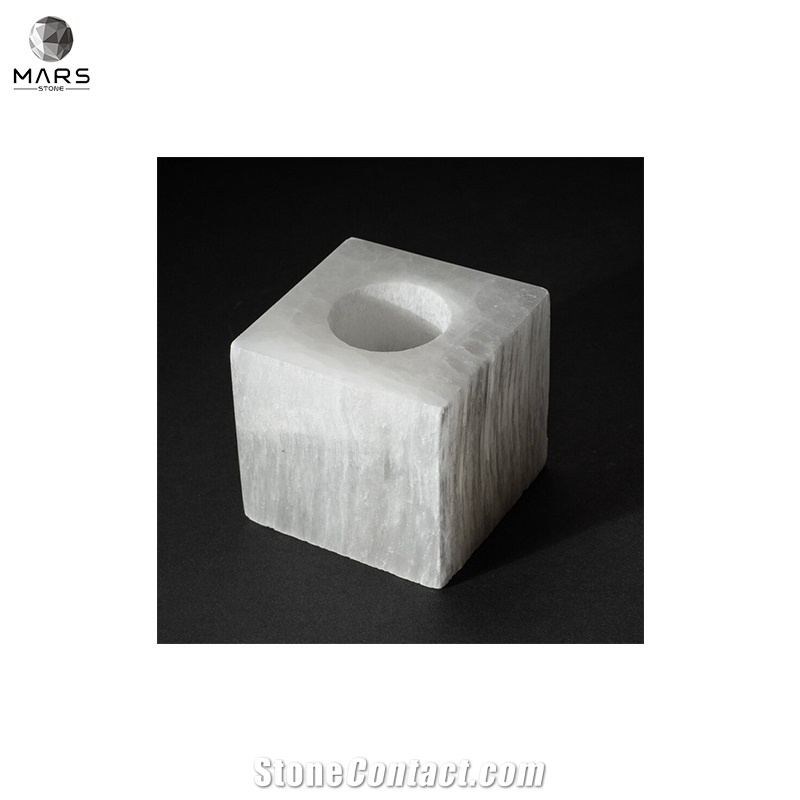 Hand Carved Cube Stone Tabletop Lantern Candle Holder Design
