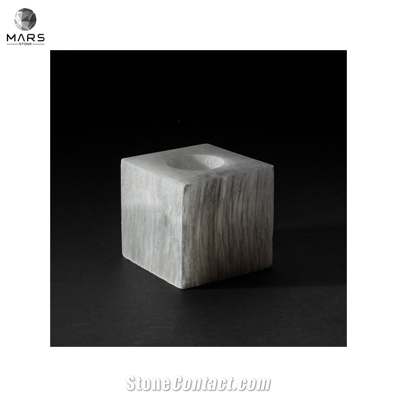 Hand Carved Cube Stone Tabletop Lantern Candle Holder Design