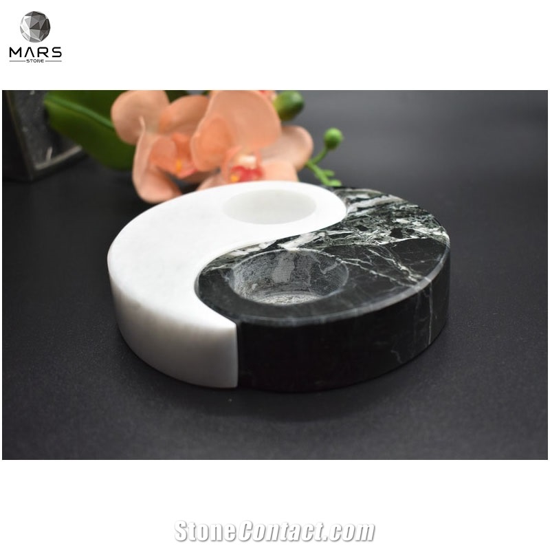 Handmade Art  White Black Natural Stone Onyx  Candle Holder