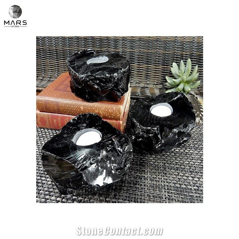 Hot Lack Obsidian Natural Black Custom Stone Candle Holder