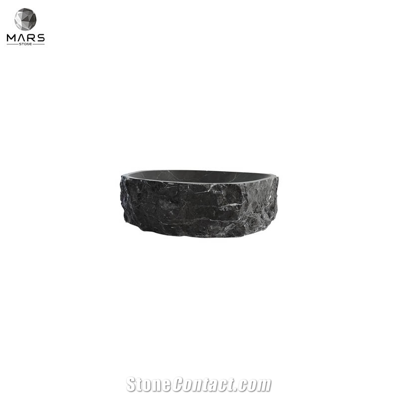 Irregular Hand Washing Sink Stone Black Marble Washbasin