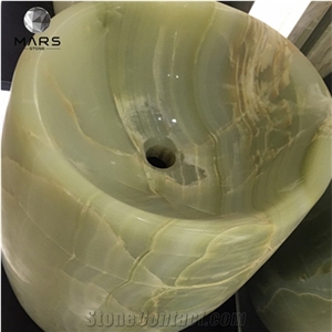 Luxury Pure Green Onyx Freestanding Barrel Pedestal Sinks