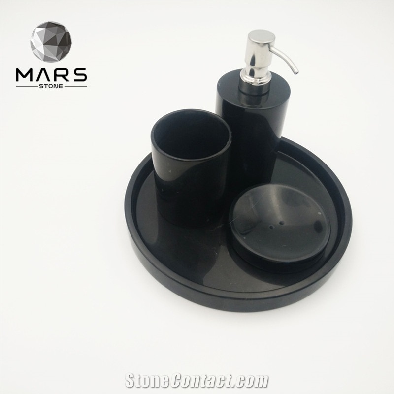 Modern  Black Marble 5 Piece Bathroom Accessories Set Stone