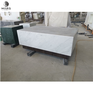Natural Bianco Carrara White Marble Table With Wooden Base