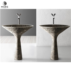 Natural Grey Marble Free Standing Basin Wash Sink