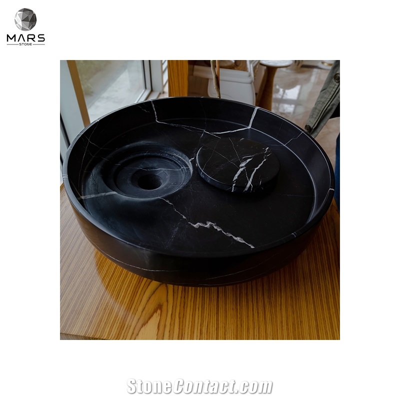Natural Stone Black Marble Above Counter Vessel Sink