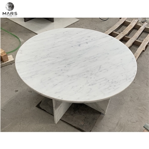 Natural Stone Carrara White Marble Table Top With Base Round