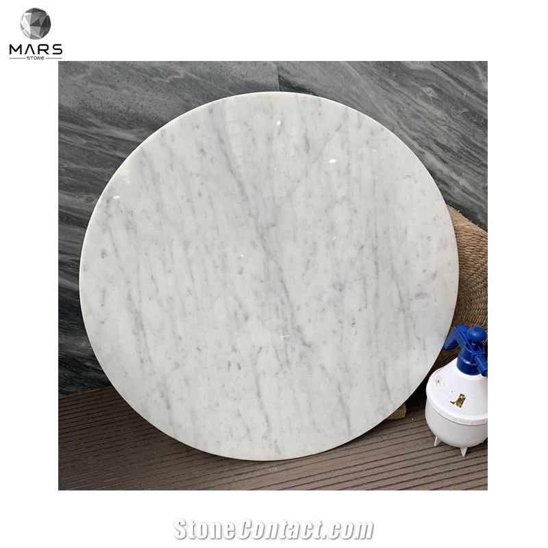 Natural Stone Carrara White Marble Table Top With Base Round