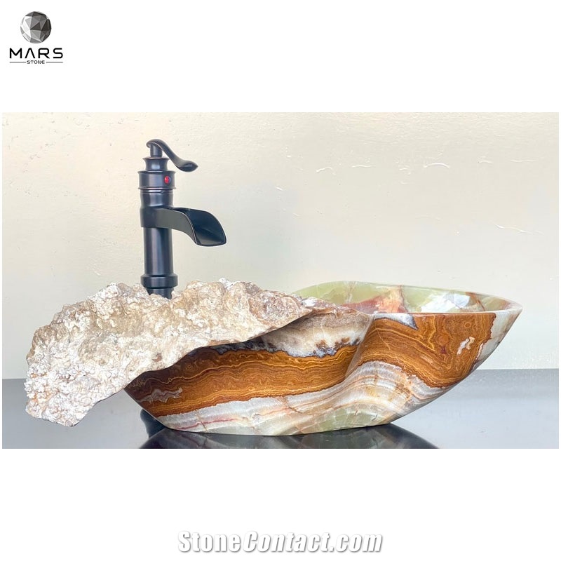 Natural Stone Onyx Sink Hand Carved Vessel Basin