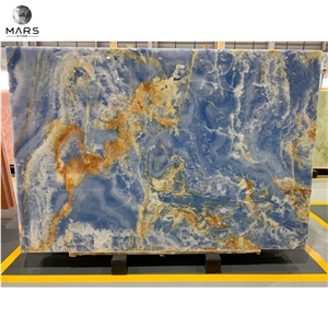 Natural Stone Polished Blue Onyx Tiles Slab For Villa