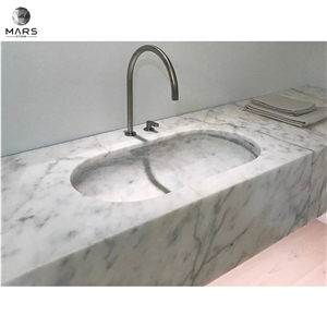 Natural White Wall Mounted Marble Round Basin Wash Sink