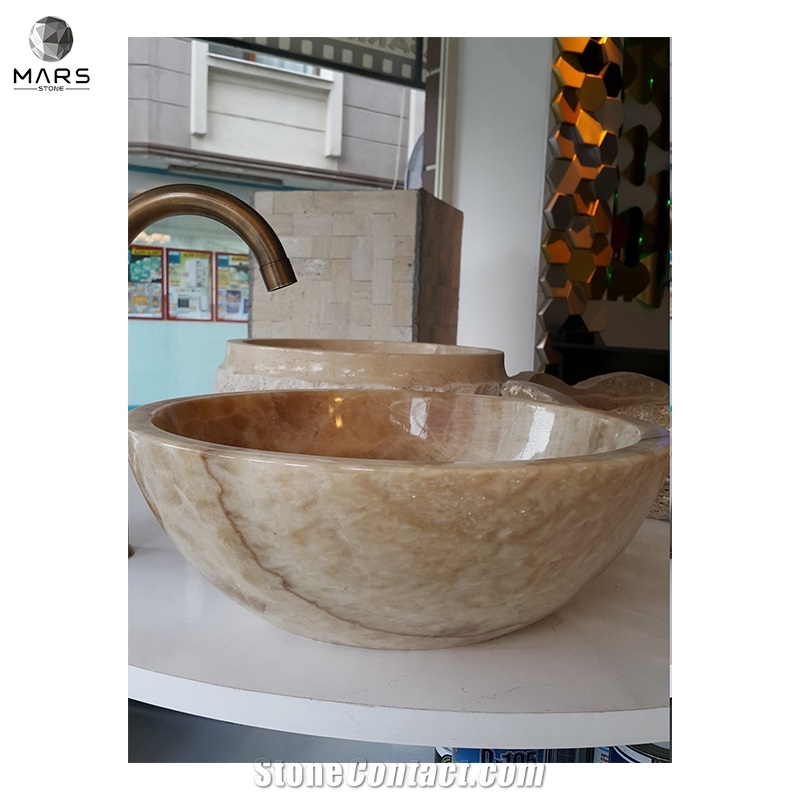 Natural Yellow Onyx Stone Hand Crafted Washbasin Sink