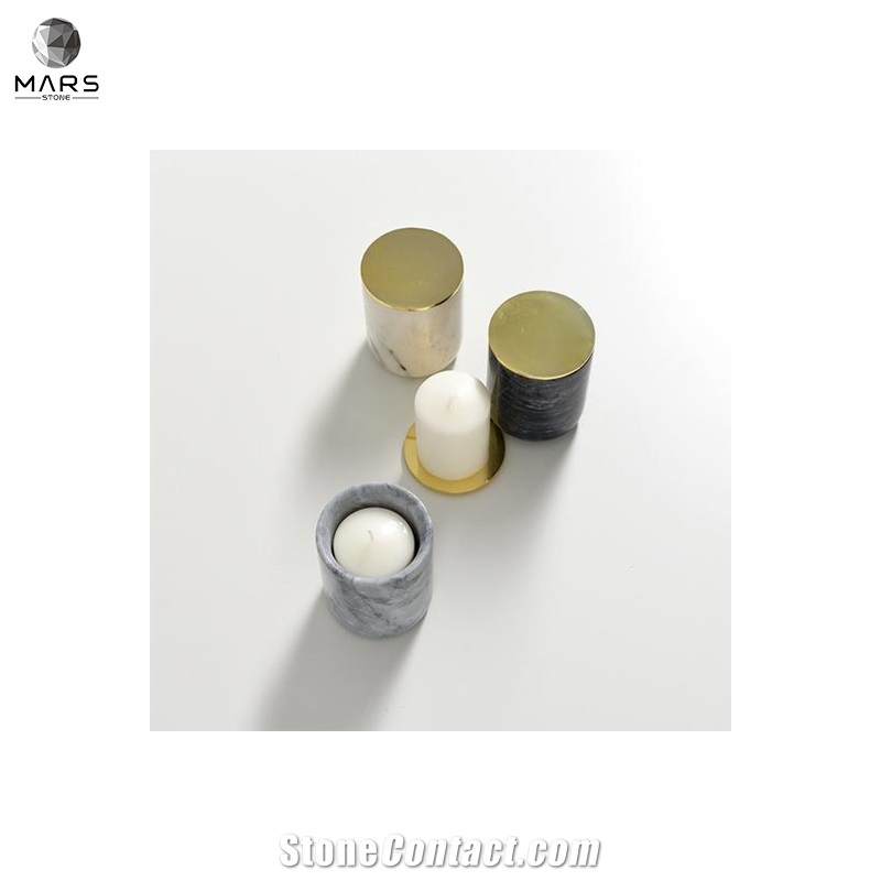 New Design Hot Sale Natural Marble  Metal Lid Candle Jar