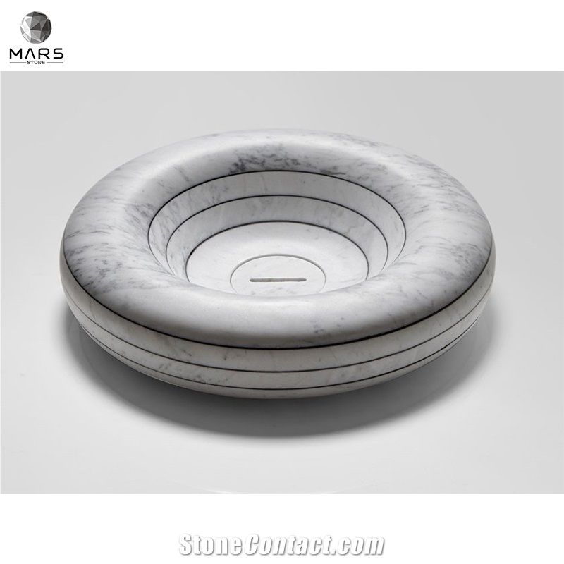New Design White Natural Round Marble Wash Basin Sink