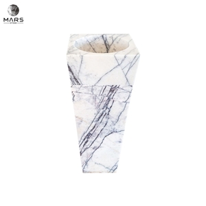 New York Style Natural Stone White Marble Pedestal Sink