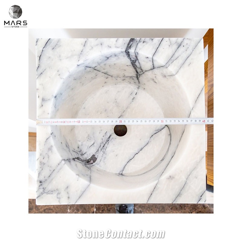 New York Style Natural Stone White Marble Pedestal Sink
