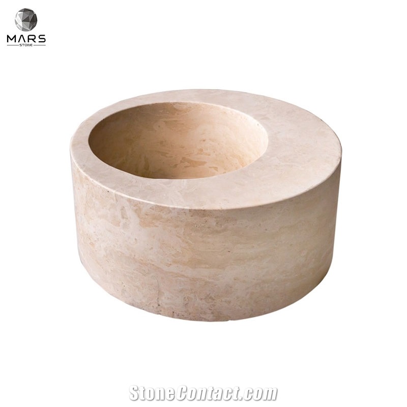 Popular Natural Light Beige Travertine Round Sink