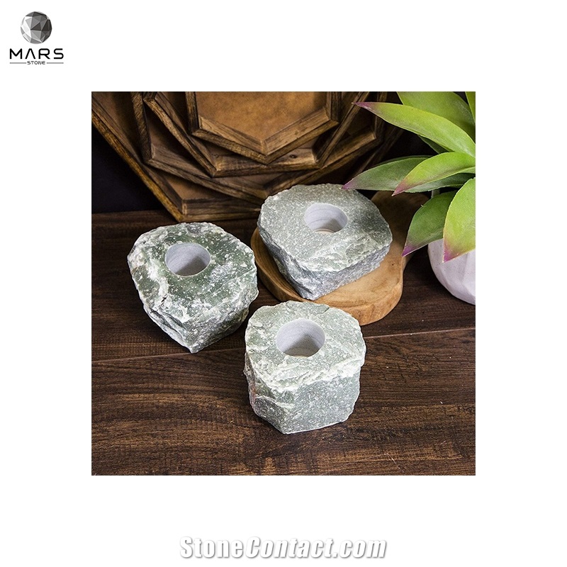 Popular Style Natural Green Quartzite Stone Candle Holder