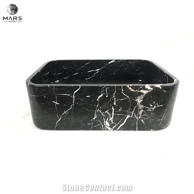 Rectangle Hand Washing Sink Natural Stone Black Marble Basin