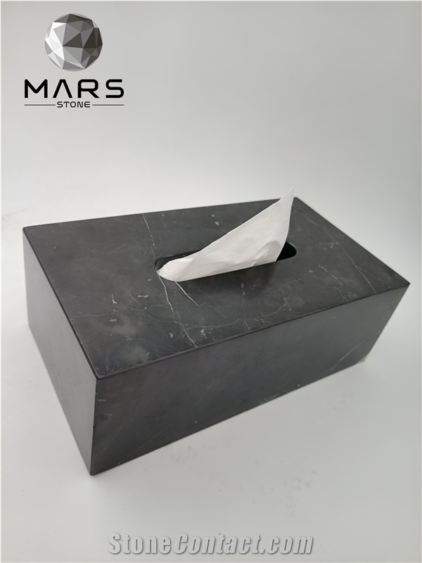 Rectangle Natural Marble Stone Tissue Box For Decoration
