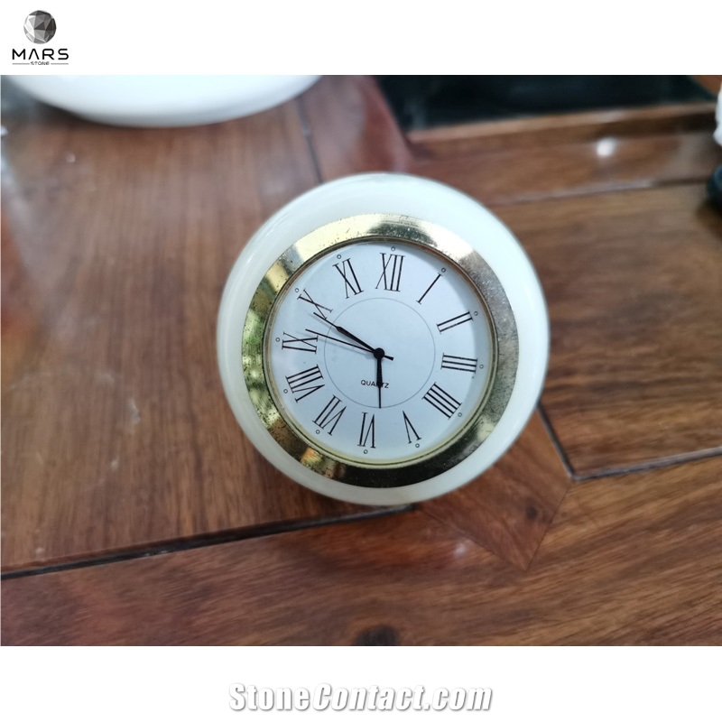 White Onyx Color Design Round Small Decorative Table Clock