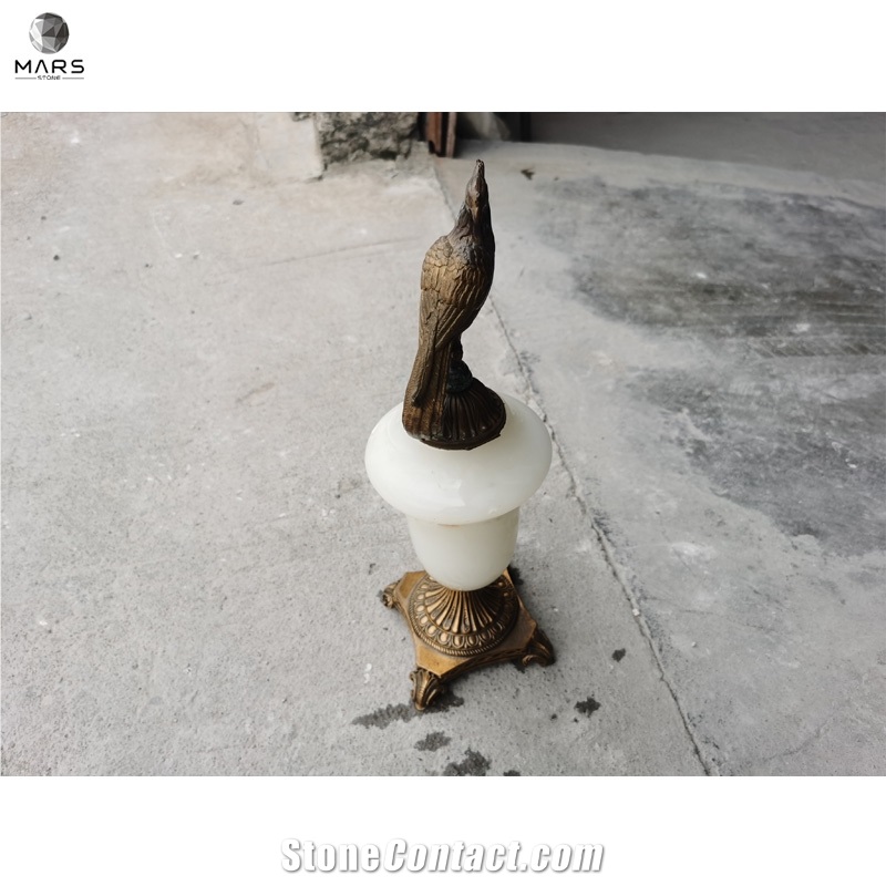 White Onyx Lighting With Bird Metal Artwork Stone Lamps