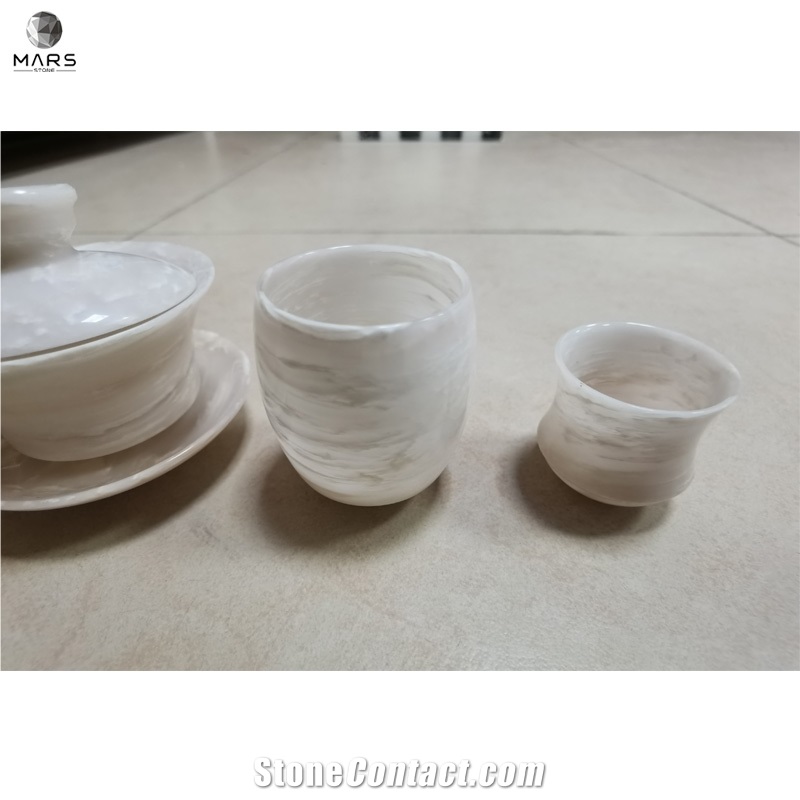White Onyx Tea Cup Marble Tea Saucer Table Top Decoration