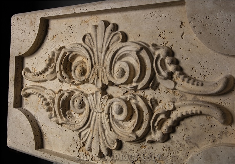 Dehbid Cream Travertine Carved Building Ornament