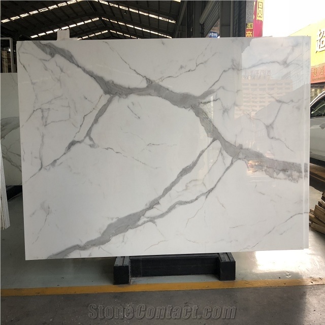 Calacatta White Nano Glass Stone China Crystallized Slab