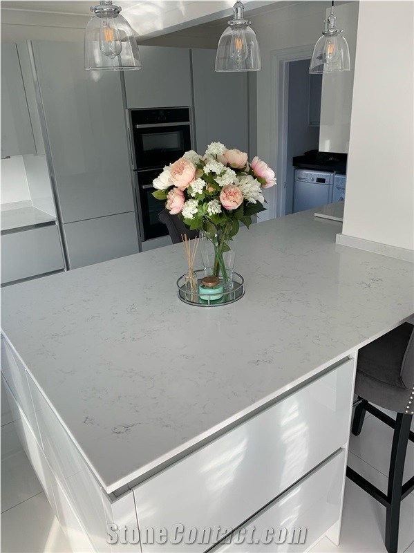 Carrara White Quartz Slab Kitchen Countertops Island Tops