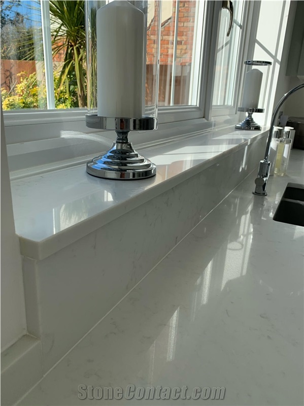 Carrara White Quartz Slab Kitchen Countertops Island Tops