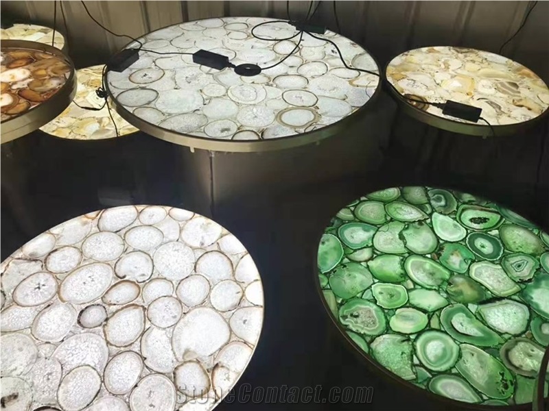Colorful Agate Small Round Coffee Table Tops