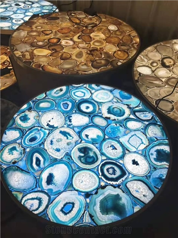 Colorful Agate Small Round Coffee Table Tops
