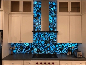 Luxury Blue Agate Gemstone Wall Panel Slab Wall Tiles