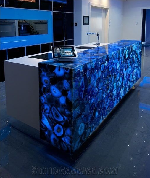 Luxury Blue Agate Gemstone Wall Panel Slab Wall Tiles