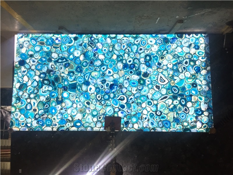 Luxury Gemstone Wall Panel Blue Agate Slab Tile